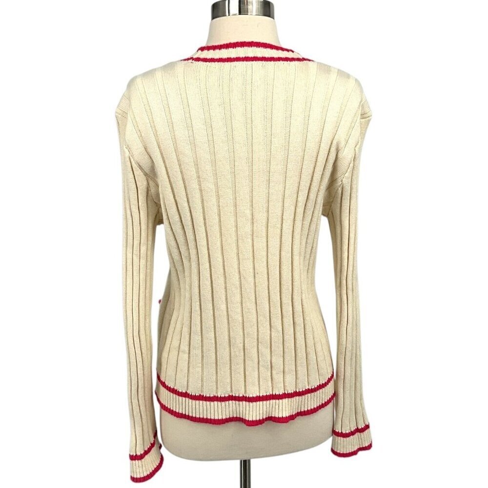 Faherty Vintage Game Set Cardigan Size M Ivory Pink Ribbed Cotton Cashmere - Picture 4 of 8
